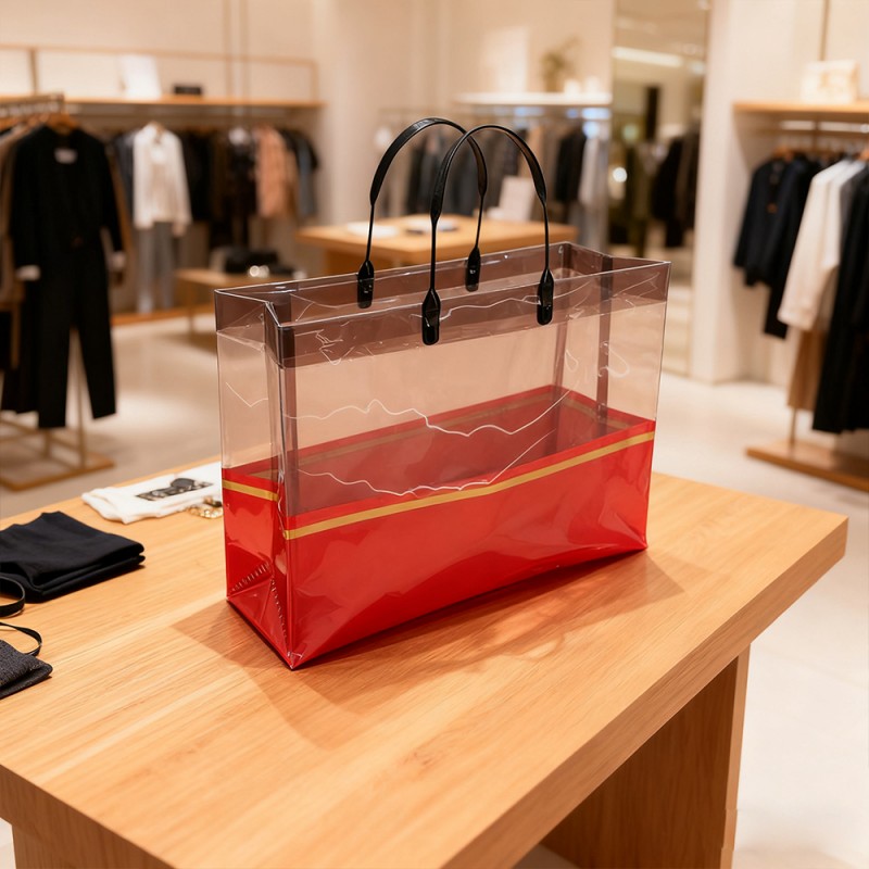 Прозрачная большая сумка для покупок CPP с золотым ремешком